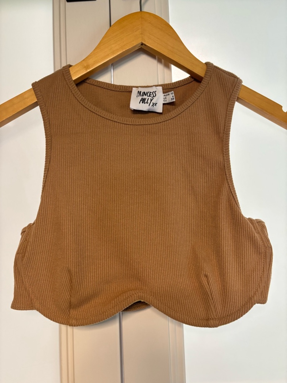 Princess Polly Brown Ribbed Underwire Crop Top Fitted Size 6